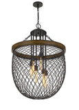 Cal Lighting Marion Metal/Wood Mesh Shade Chandelier (Edison Bulbs Not Included) FX-3718-6 Bronze/Wood FX-3718-6