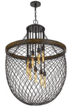 Cal Lighting Marion Metal/Wood Mesh Shade Chandelier (Edison Bulbs Not Included) FX-3718-9 Bronze/Wood FX-3718-9