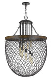 Cal Lighting Marion Metal/Wood Mesh Shade Chandelier (Edison Bulbs Not Included) FX-3718-9 Bronze/Wood FX-3718-9