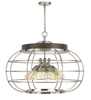 Cal Lighting Liberty Metal Chandelier (Edison Bulbs Not Included) FX-3719-8 Brushed Steel/Wood FX-3719-8