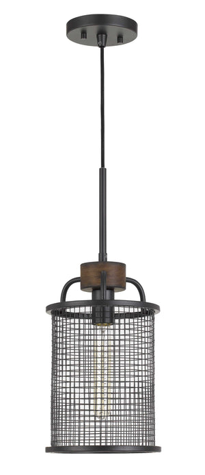 Cal Lighting Aberdeen Mesh Metal/Wood Pendant Light (Edison Bulb Not Included) FX-3720-1 Bronze/Wood FX-3720-1