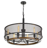 Cal Lighting Aberdeen Mesh Metal/Wood Chandelier (Edison Bulbs Not Included) FX-3720-6 Bronze/Wood FX-3720-6