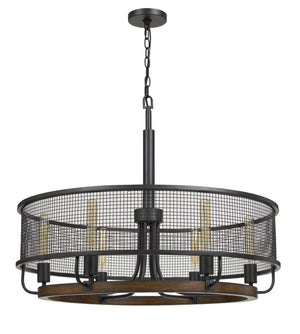 Cal Lighting Aberdeen Mesh Metal/Wood Chandelier (Edison Bulbs Not Included) FX-3720-6 Bronze/Wood FX-3720-6