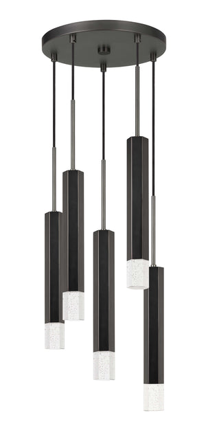 Cal Lighting Troy Integrated LED Dimmable Hexagon Aluminum Casted 5 Lights Pendant with Glass Diffuser FX-3723-5P-GM Gun Metal FX-3723-5P-GM