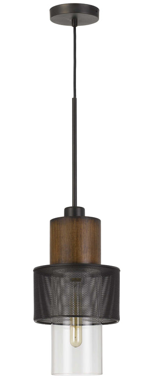 Cal Lighting Mckee Metal/Wood Pendant Light with Glass Shade (Edison Bulb Not Included) FX-3726-1P Wood/Black FX-3726-1P