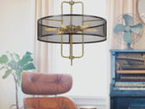 Cal Lighting 60W x 6 Leiden Metal Chandelier with Mesh Shade (Edison Bulbs Are Not Included) FX-3727-6 Antique Brass/Black FX-3727-6