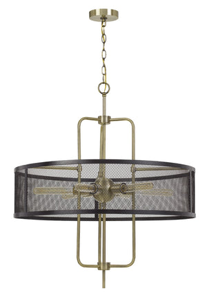 Cal Lighting 60W x 6 Leiden Metal Chandelier with Mesh Shade (Edison Bulbs Are Not Included) FX-3727-6 Antique Brass/Black FX-3727-6