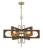 Cal Lighting 60W x 6 Sneek Metal/Wood Chandelier (Edison Bulbs Are Not Included) FX-3728-6 Antique Brass/wood FX-3728-6