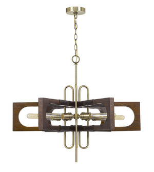 Cal Lighting 60W x 6 Sneek Metal/Wood Chandelier (Edison Bulbs Are Not Included) FX-3728-6 Antique Brass/wood FX-3728-6