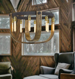 Cal Lighting 60W x 8 Apulia Metal/Wood Chandelier (Edison Bulbs Are Not Included) FX-3730-8 Light Oak/Iron FX-3730-8