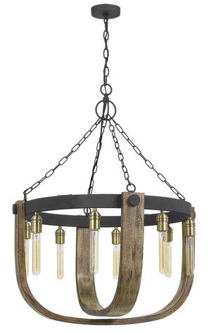 Cal Lighting 60W x 8 Apulia Metal/Wood Chandelier (Edison Bulbs Are Not Included) FX-3730-8 Light Oak/Iron FX-3730-8