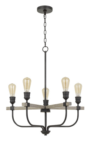 Cal Lighting 60W x 5 Sion Metal Chandelier FX-3734-5 Natural wood/Iron FX-3734-5