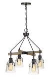 Cal Lighting 60W x 4 Aosta Metal Chandelier with Bubbled Glass Shades (Edison Bulbs Are Not Included) FX-3735-4 Wood/Iron FX-3735-4