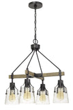 Cal Lighting 60W x 4 Aosta Metal Chandelier with Bubbled Glass Shades (Edison Bulbs Are Not Included) FX-3735-4 Wood/Iron FX-3735-4