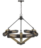 Cal Lighting 60W x 6 Baden Metal/Wood Chandelier with Mesh Shades (Edison Bulbs Are Not Included) FX-3740-6 Wood/Iron FX-3740-6