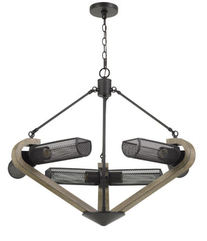 Cal Lighting 60W x 6 Baden Metal/Wood Chandelier with Mesh Shades (Edison Bulbs Are Not Included) FX-3740-6 Wood/Iron FX-3740-6