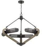 60W x 6 Baden Metal/Wood Chandelier with Mesh Shades (Edison Bulbs Are Not Included)