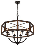 Cal Lighting 60W x 8 Renton Hexagon Rubber Wood / Metal Chandelier FX-3761-8 Dark Bronze FX-3761-8