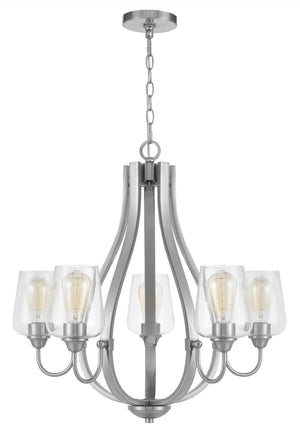 Cal Lighting Newport Metal Chandelier with Glass Shades FX-3773-5 Brushed Steel FX-3773-5