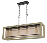 Cal Lighting Palencia Rubber Wood Island Chandelier with Organza Shade FX-3781-4H Black FX-3781-4H