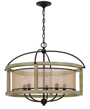 Cal Lighting Palencia Rubber Wood Round Chandelier with Organza Shade FX-3781-5 Black FX-3781-5