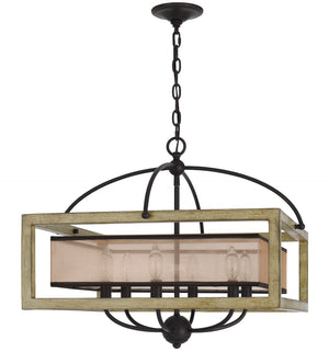 Cal Lighting Palencia Rubber Wood Square Chandelier with Organza Shade FX-3781-6 Black FX-3781-6