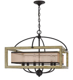 Cal Lighting Palencia Rubber Wood Square Chandelier with Organza Shade FX-3781-6 Black FX-3781-6