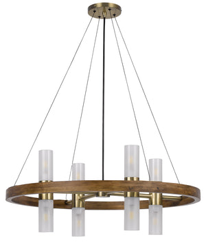 Cal Lighting 40W x 8 Hempstead Birch Wood Cylinder Chandelier with Adjustable Steel Cable And Glass Shades FX-3782-8 White FX-3782-8