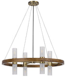 40W x 8 Hempstead Birch Wood Cylinder Chandelier with Adjustable Steel Cable And Glass Shades