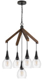 Cal Lighting 60W x 5 Watkins Rubber Wood Chandelier with Hanging Glass Shades FX-3787-5 Clear FX-3787-5