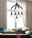 Cal Lighting 60W x 5 Watkins Rubber Wood Chandelier with Hanging Glass Shades FX-3787-5 Clear FX-3787-5