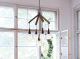 Cal Lighting 60W x 5 Watkins Rubber Wood Chandelier with Hanging Glass Shades FX-3787-5 Clear FX-3787-5