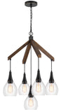 Cal Lighting 60W x 5 Watkins Rubber Wood Chandelier with Hanging Glass Shades FX-3787-5 Clear FX-3787-5