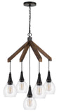 Cal Lighting 60W x 5 Watkins Rubber Wood Chandelier with Hanging Glass Shades FX-3787-5 Clear FX-3787-5