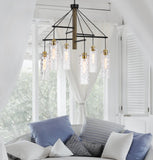 Cal Lighting 60W x 6 Williston Rubber Wood Chandelier with Hanging Textured Glass Shades FX-3788-6 Clear FX-3788-6