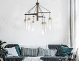 Cal Lighting 60W x 6 Williston Rubber Wood Chandelier with Hanging Textured Glass Shades FX-3788-6 Clear FX-3788-6