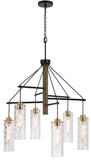 Cal Lighting 60W x 6 Williston Rubber Wood Chandelier with Hanging Textured Glass Shades FX-3788-6 Clear FX-3788-6