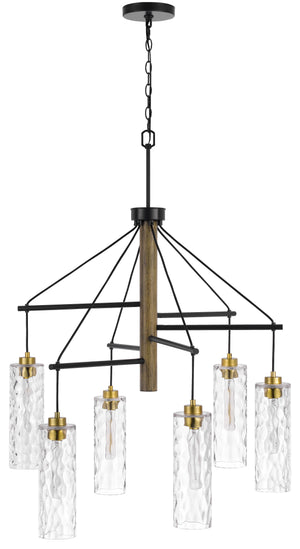 Cal Lighting 60W x 6 Williston Rubber Wood Chandelier with Hanging Textured Glass Shades FX-3788-6 Clear FX-3788-6