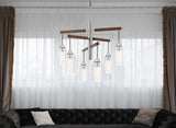 Cal Lighting 60W x 6 Massillon Rubber Wood Chandelier with Hanging Bulbbed Glass Shades FX-3789-6 Clear FX-3789-6