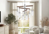 Cal Lighting 60W x 6 Massillon Rubber Wood Chandelier with Hanging Bulbbed Glass Shades FX-3789-6 Clear FX-3789-6