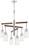 Cal Lighting 60W x 6 Massillon Rubber Wood Chandelier with Hanging Bulbbed Glass Shades FX-3789-6 Clear FX-3789-6