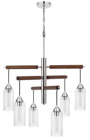 Cal Lighting 60W x 6 Massillon Rubber Wood Chandelier with Hanging Bulbbed Glass Shades FX-3789-6 Clear FX-3789-6