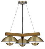 Cal Lighting Lakeland 15W x 3 Intergrated Dimmable LED Metal / Birch Wood Island Chandelier with Half Domed Metal Shade FX-3801-3 Antique Brass FX-3801-3