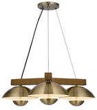 Cal Lighting Lakeland 15W x 3 Intergrated Dimmable LED Metal / Birch Wood Island Chandelier with Half Domed Metal Shade FX-3801-3 Antique Brass FX-3801-3