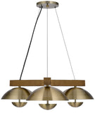 Cal Lighting Lakeland 15W x 3 Intergrated Dimmable LED Metal / Birch Wood Island Chandelier with Half Domed Metal Shade FX-3801-3 Antique Brass FX-3801-3