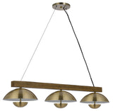 Cal Lighting Lakeland 15W x 3 Intergrated Dimmable LED Metal / Birch Wood Island Chandelier with Half Domed Metal Shade FX-3801-3 Antique Brass FX-3801-3