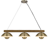 Cal Lighting Lakeland 15W x 3 Intergrated Dimmable LED Metal / Birch Wood Island Chandelier with Half Domed Metal Shade FX-3801-3 Antique Brass FX-3801-3