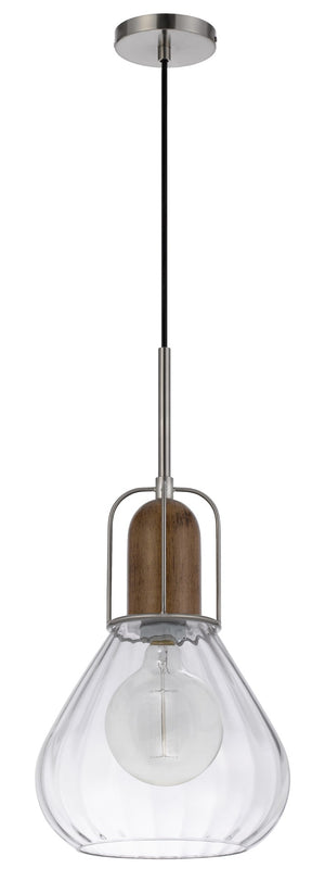 Cal Lighting 60W Rochelle Metal / Rubber Wood Mini Glass Pendant FX-3803-1 Clear FX-3803-1