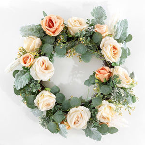 Safavieh Faux 24 Inch Rose & Eucalyptus Wreath Green/Yellow Vines/Plastic/Metal/Polarfleece/Satin FXP1024A