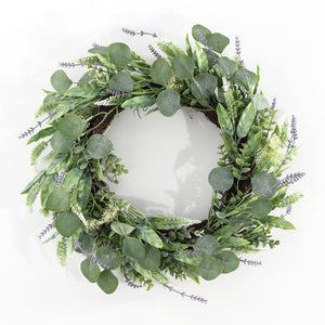 Safavieh Faux 22 Inch Eucalyptus Leaf & Fennel Wreath Green  Vines / Fabric Yarn / Plastic / Metal FXP1029A